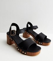 New Look Black Leather-Look Stud Embellished Block Heel Sandals